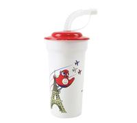 FUN HOUSE JEUX OLYMPIQUES PARIS 2024 GOBELET/VERRE JO AVEC PAILLE 400 ML POUR ENFANT - VAISSELLE REUTILISABLE