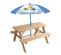 FUN HOUSE MA Petite Carapace Table Pique-Nique H.53 X L.95 X Ø 100 CM avec Parasol Tortue H.125 X Ø 100 CM pour Enfant, Bleu