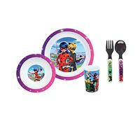 Fun House MIRACULOUS - Ensemble repas 3 pièces (assiette, bol, verre) et 2 couverts pour enfants avec héros préférés