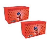 Fun House - Lot de 2 coffres à jouets pliables avec motif Caricature, Boîte à jouets rectangulaire en Plastique, Dimensions : 34 x 55,5 x 34,50 cm, Thème Ladybug de la série animée Miraculous