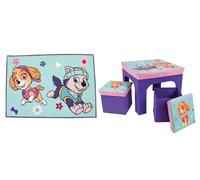 Fun House | Pack Pat'Patrouille Fille Contenant Un Tapis et Une Table avec 2 tabourets de Rangement | Licence Officielle | Collection Chambre Pat Patrouille | Dès 36 Mois