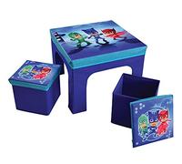 Fun House PYJAMASQUES Table 40 X 50 X 50 cm avec 2 Tabourets de Rangement Pliable 25 x 25 x 25 cm pour Enfant, MDF/Intissé, 52 x 52 x 15 cm