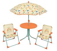 Fun House | Salon de Jardin Enfant Fruity's | Table Ø50 cm + 2 Chaise Pliante + Parasol Ø100 cm | Mobilier Extérieur Plen Air Enfant | Motif Fruits | Cadeau Jardin Été