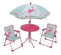 Fun House | Salon de Jardin Flamant Rose pour Enfants 3 Ans | Table Ø46 cm + 2 Chaises Pliantes + Parasol Ø100 cm | Mobilier Extérieur Été pour Jardin Terrasse ou Balcon | Idée Cadeau Enfant