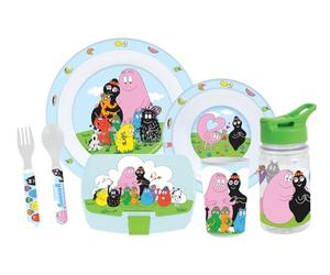 FUN HOUSE | Set Complet Boite Repas Barbapapa Pour Enfant | 1 Verre, 2 Assiettes + Couverts + Gourde et Boite Goûter | Licence Officielle | Réutilisable et Micro-ondable | Idée Cadeau Enfant