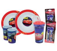 FUN HOUSE | Set Complet Vaisselle DISNEY CARS Pour Enfant | 2 Assiettes Creuses + 2 Verres + 2 sets couverts + 1 Verre Paille| Licence Officielle | Réutilisable | Marque Française | Idée Cadeau