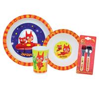 FUN HOUSE | Set Complet Vaisselle Samsam Pour Enfant + Peluche | 2 Assiettes + 1 Verre + 2 Couverts | Licence Officielle | Réutilisable | Marque Française | Couleurs Vives | Idée Cadeau