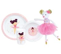Fun House | Set Vaisselle Ballerine | Assiette + Assiette Creuse + Gobelet + Peluche Musicale Souris Danseuse | Apprentissage Repas | Vaisselle Réutilisable | Micro-Ondable | Cadeau 36 Mois +