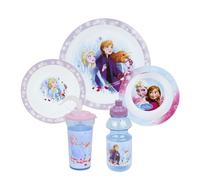 Fun House | Set Vaisselle La Reine Des Neiges Enfant | Grande Assiette + 2 Assiettes Creuses + Gourde + Gobelet avec Paille | Apprentissage | Vaisselle Réutilisable et Micro-Ondable | Cadeau 36 Mois+