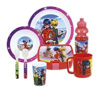 Fun House | Set Vaisselle Miraculous Enfant | Set Couverts + 2 Assiettes + Gourde + Gobelet + Boite à Goûter | Apprentissage Repas | Ladybug | Vaisselle Réutilisable et Micro-Ondable | Cadeau 36 Mois+