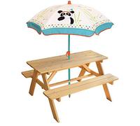 Fun House | Table Pique-Nique en Bois avec Parasol Panda Blanc pour Enfant | H53 x L95 x P75 Cm | Parasol Ø100 Cm | Mobilier Extérieur Ludique | Idée Cadeau Plein Air Enfant Dès 3 Ans