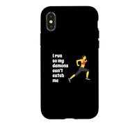Fun I Run So My Demons Can't Catch Me Exercise Humor Design Coque pour iPhone X/XS