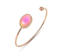 Fun Jewels Bracelet d'humeur ovale en or rose avec pierre de cristal changeant de couleur, cadeau pour femme, Laiton, Cristal