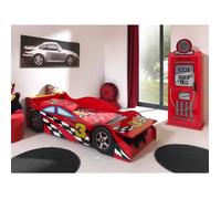 Vipack Lit enfant FUN – Voiture de course avec armoire pompe à essence 1 porte Rouge
