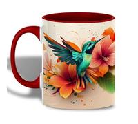 Fun Mug Couleur en céramique de colibri avec conception de fleur tropicale Unisexe Mug Ami 330ML pour Anniversaire,Travail,Café,Entraide