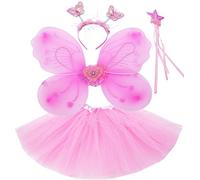 Fun Play Déguisement de fée rose, ailes papillon tutu set | Comprend ailes de papillon, tutu, baguette et serre-tête; déguisement rose pour fêtes et jeux, 3-8 ans.
