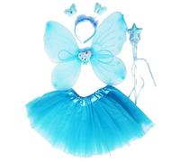 Fun Play TOWO Deguisement de Clochette fée Papillon - Ailes, Baguette, Serre-tête et Tutu - Déguisement Papillon pour Enfants 3-8 Ans -Couleur Bleu aqua