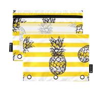 Fun Prints - Lot de 2 trousses à crayons pour classeur à 3 anneaux, motif ananas à rayures, trousse à crayons avec fermeture éclair, pochettes transparentes douces, 24,9 x 18 cm