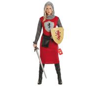 Fun Shack Deguisement Chevalier Femme, Costume Medieval Halloween | Robe à Capuche, Ceinture & Bouclier, Guerrière Médiévale Rouge, Parfait pour Halloween, Idéal pour se Déguiser
