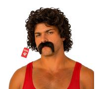 Fun Shack Perruque brune & Moustache Homme Annees 80, Déguisement Carnaval Adulte Halloween Taille Unique