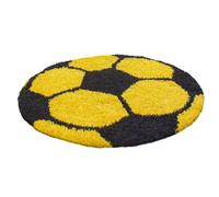 Fun Shaggy football tapis chambre d'enfant poils longs rond Ø 100cm jaune