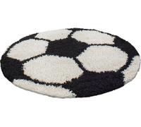 Fun Shaggy football tapis chambre d'enfant poils longs rond Ø 100cm noir
