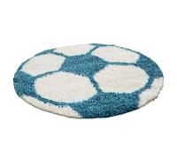 Fun Shaggy football tapis chambre d'enfant poils longs rond Ø 100cm turquoise