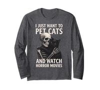 Fun Skeleton I Just Want to Pet Cats and Watch Horror Movies Manche Longue