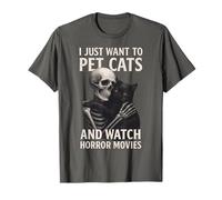 Fun Skeleton I Just Want to Pet Cats and Watch Horror Movies T-Shirt