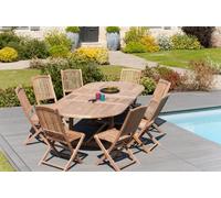 Fun - table de jardin ovale double ext. 200 à 300 cm en bois teck