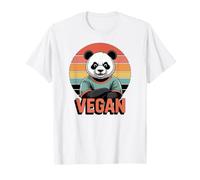 Fun Vegan Panda Rétro Coucher de Soleil Droits des Animaux à Base de Plantes T-Shirt