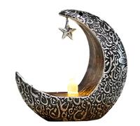 Funabridge Lampe LED argentée avec motif étoile, lumière musulmane pour Ramadan, Aïd, décoration de bureau, fonctionne avec piles, 10,4 x 5,6 x 10,4 cm, 10,5 x 5,5 x 10,5 cm, croissant de lune