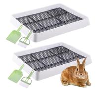 Funabridge Lot de 2 grands bacs à litière pour lapin avec grilles, bacs amovibles pour animaux domestiques, pelle et balai pour petits animaux