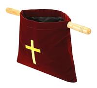 Funabridge Sac d'offrande d'église avec finition en tissu doux, pochette d'offrande religieuse avec poignées en bois, broderie élégante en croix pour dons à l'église, 25,4 x 28,7 cm, idéal pour les