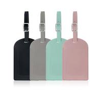 Funalix Lot de 4 étiquettes de bagage, en cuir PU, étanches, avec boucle réglable, pour les voyages d'affaires, les voyages en avion, les couples, les cadeaux de voyage de mariage (4 couleurs)