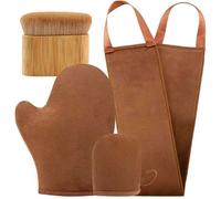 FUNAN Self Tanning Applicator Kit with Tanning Glove for Self Tan Mitt, Back Lotion Applicator, Mini Mitt and Ultra Soft Self Tanner Brush Bamboo Kabuki Brush, Brown