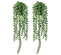 FUNARTY Lot de 2 Plantes artificielles d'intérieur : Guirlande de Perles artificielles dans des Pots Noirs, Fausses Plantes Vertes réalistes à Suspendre pour décoration d'étagère, Bureau, Maison,