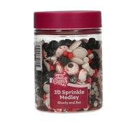FunCakes 3D Sprinkle Medley Bloody and Bat: Décorations en Sucre Halloween: Perles Rouge Sang, Chauves-Souris et des Os, Bon Goût, pour Décorer les Gâteaux et Cupcakes, Sprinkle Mix - 70 g