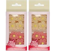 FunCakes Décorations en pâte d'amande FunCakes Marguerites blanc/rose: prêt à l'emploi pour la décoration de gâteau, parfait pour les cupcakes, muffins et plus, certifié sans gluten, ensemble / 12