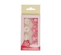FunCakes Décorations en Sucre Petites Fleurs Mélange Blanc/Rose : Prêtes à l'emploi pour la décoration de gâteaux, parfaites pour les cupcakes, les muffins et autres, lot de 64.