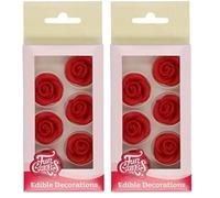 FunCakes Marzipan Decorations Roses Red: Prêt à utiliser pour la décoration de gâteau, parfait pour les cupcakes, muffins et plus, certifié sans gluten, Set / 6 (Lot de 2)