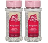 FunCakes Nonpareils Argent Blanc: Sprinkles gâteau, Bon Goût, Parfait pour la Décoration de Gâteau, des centaines et des milliers de Sprinkles. 80 g. (Lot de 2)