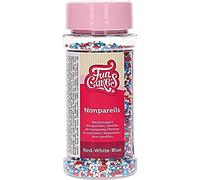 FunCakes Nonpareils Rouge Blanc Bleu: Sprinkles gâteau, bon goût, parfait pour la décoration de gâteaux, des centaines et des milliers de Sprinkles. 80 g.