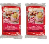 FunCakes Pâte à Sucre Fire Red: facile à utiliser, lisse, flexible, douce et pliable, parfaite pour la décoration de gâteaux, halal, casher et sans gluten. 250 g (Lot de 2)