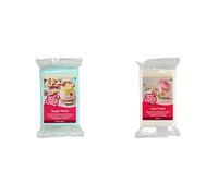 FunCakes Pâte à Sucre Pastel Blue: Facile à utiliser, lisse, flexible, douce et pliable, parfaite pour la décoration de gâteaux, Halal, casher et sans gluten. 250 g & Gum Paste Blanc. 250 g.