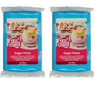 FunCakes Pâte à Sucre Sea Blue: facile à utiliser, lisse, flexible, douce et pliable, parfaite pour la décoration de gâteaux, halal, casher et sans gluten. 250 g (Lot de 2)