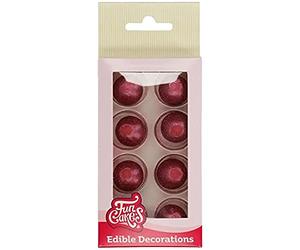 FunCakes Pearl Choco Balls Ruby: Prêt à l'emploi pour la décoration de gâteaux, parfait pour les gâteaux, cupcakes et plus, Délicieuse saveur de chocolat, Certifié sans gluten, Set / 8