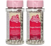 FunCakes Perles en Sucre Grand Argent Métallique: sprinkles gâteau, bon goût, parfait pour la décoration de gâteaux, perles de sucre comestibles. 80 g. (Lot de 2)