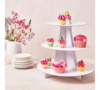 FunCakes Présentoir à Gâteaux Blanc : Présentoir à 3 étages en carton pour cupcakes et muffins, tour à desserts, support à muffins pour anniversaires, baby shower, table de café