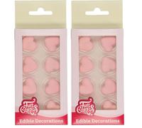 FunCakes Sugar Decorations Heart Pink: Prêt à l'emploi pour la décoration de gâteau, parfait pour les cupcakes, muffins et plus, certifié sans gluten, Set / 8 (Lot de 2)